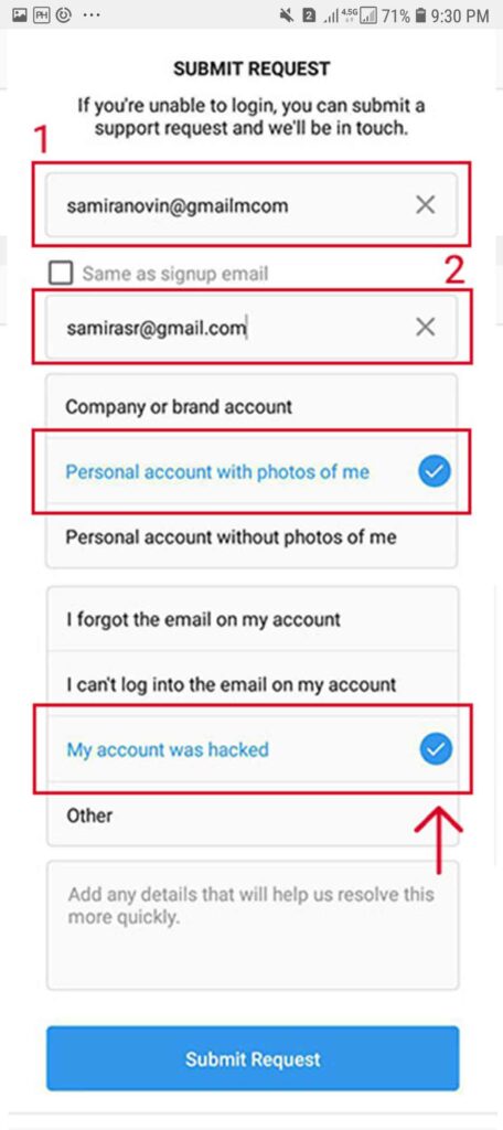 چگونه اکانت اینستاگرام را برگردانیم Submit Request