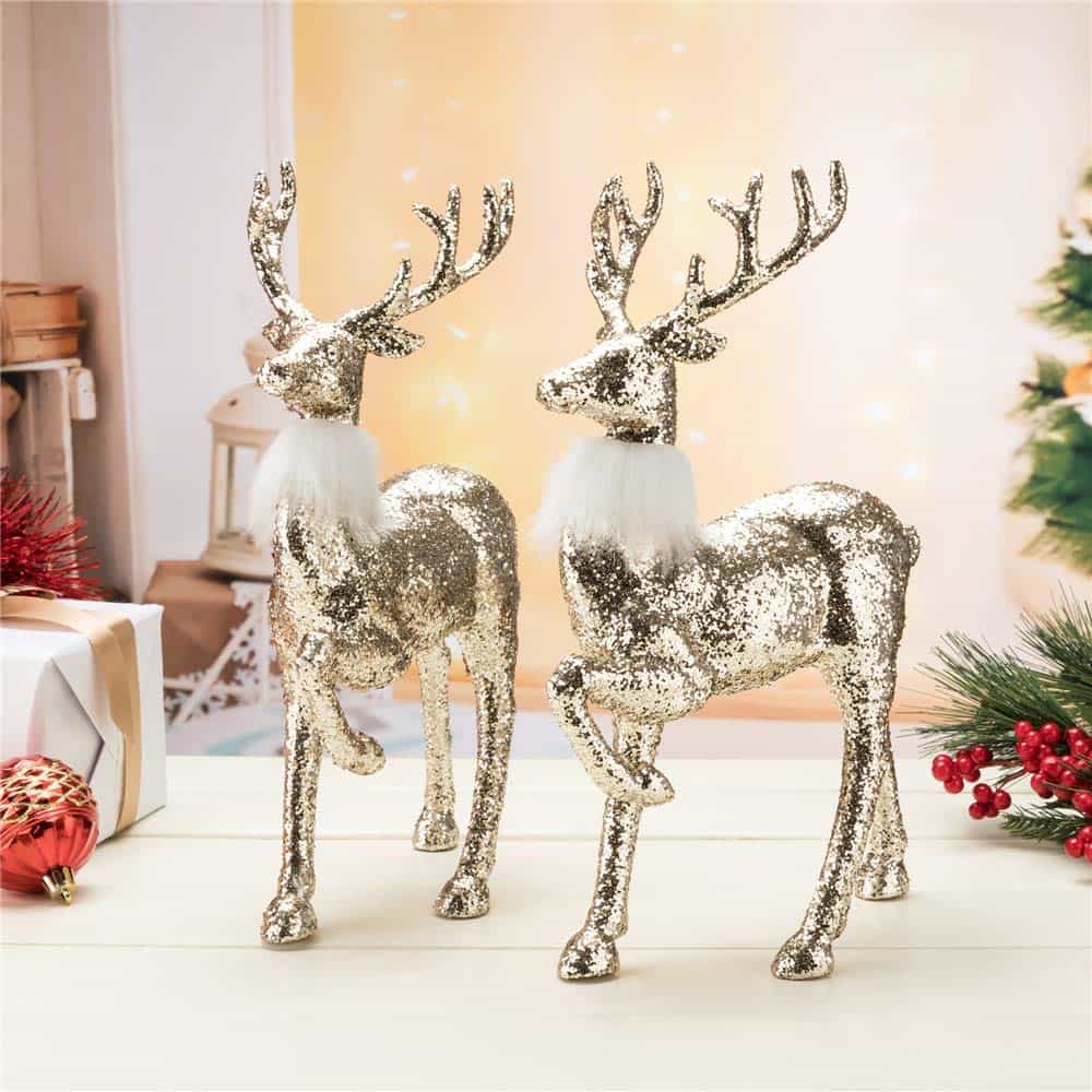  Blitzlabs 2 Pack 12 ”Golden Sequined Glitter Christmas Reindeers 